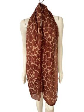 BIJOUX TERNER 100% Silk Giraffe Print Scarf in Brown 80 x 19.5